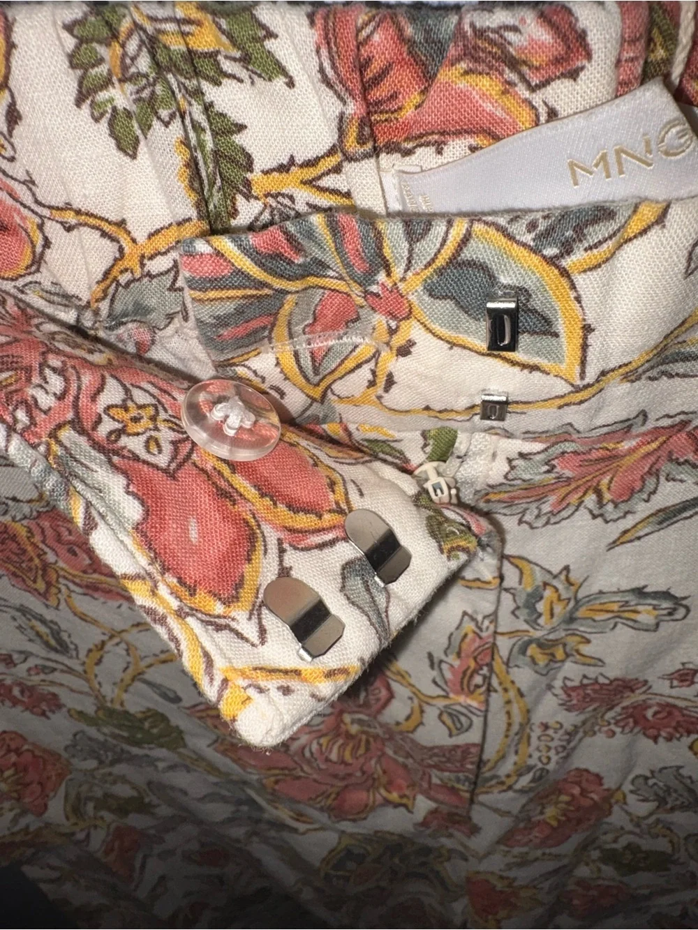 NWT Mango Cream Floral Wide Legged Trousers with Rust and Olive Motif
